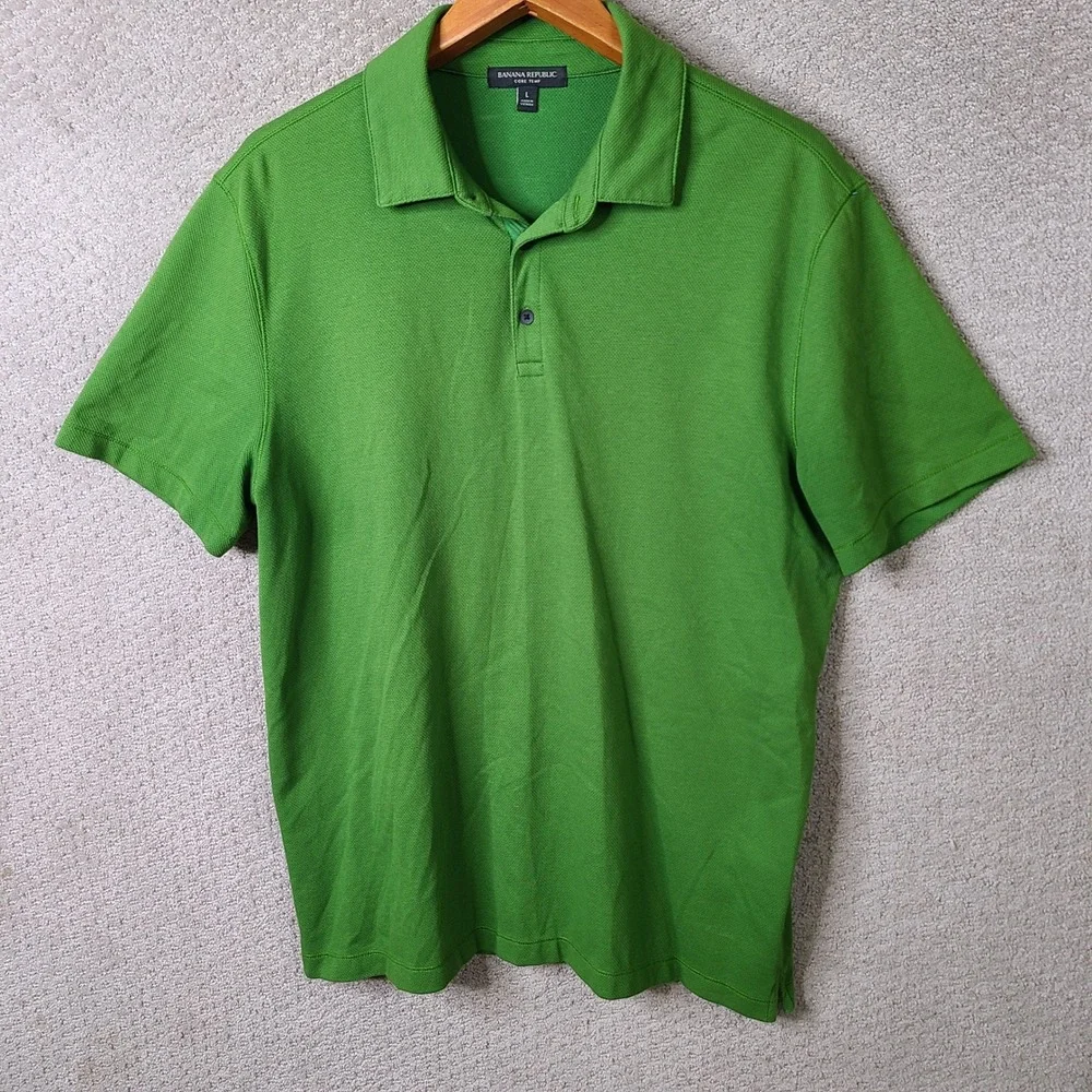 Banana Republic Shirt Mens Large Green Polo Core Temp Cotton Blend Casual